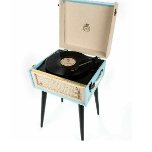 GPO Bermuda Classic Retro Style Turntable with MP3, USB, Built-In Speakers and Removable Legs - Blu