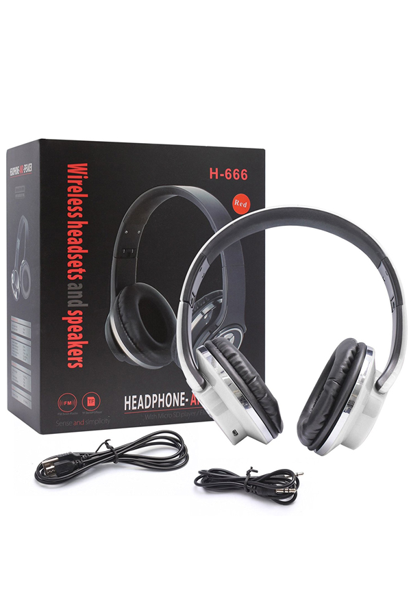 DMG H-666 Bluetooth Wireless Gaming Music Headset with Mic for Smart Phones & Tablets (White)