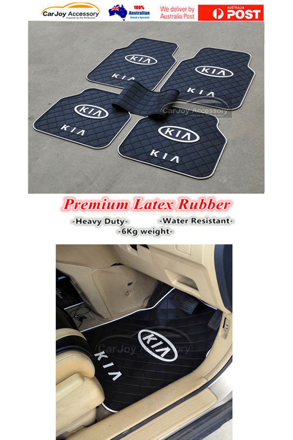 KIA Latex Rubber Auto Car Floor Mats 2 pcs Waterproof Black Full Pack Front Back