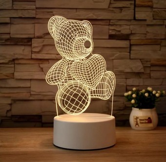 Creative 3D Illusion Anime Acrylic Table Lamp LED Christmas Lamp with Remote Control Kids Room Decor Customize 3D Night Lights (Bear)