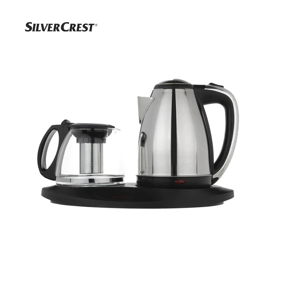 About This Item: -Cordless kettle on power base -Capacity (liter): 1.5 Liters (tea pot) & 2 Liters (kettle) -Water level scale, On/Off switch -Indicator light, Safety cut-off -Heat resistant Plastic housing -stainless steel kettle -Glass made tea maker -Voltage: 220-240V / 50-60Hz, 1800W